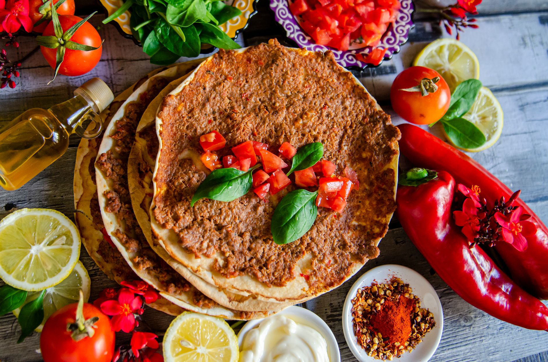 Crispy Turkish Lahmacun with Spiced Minced Lamb