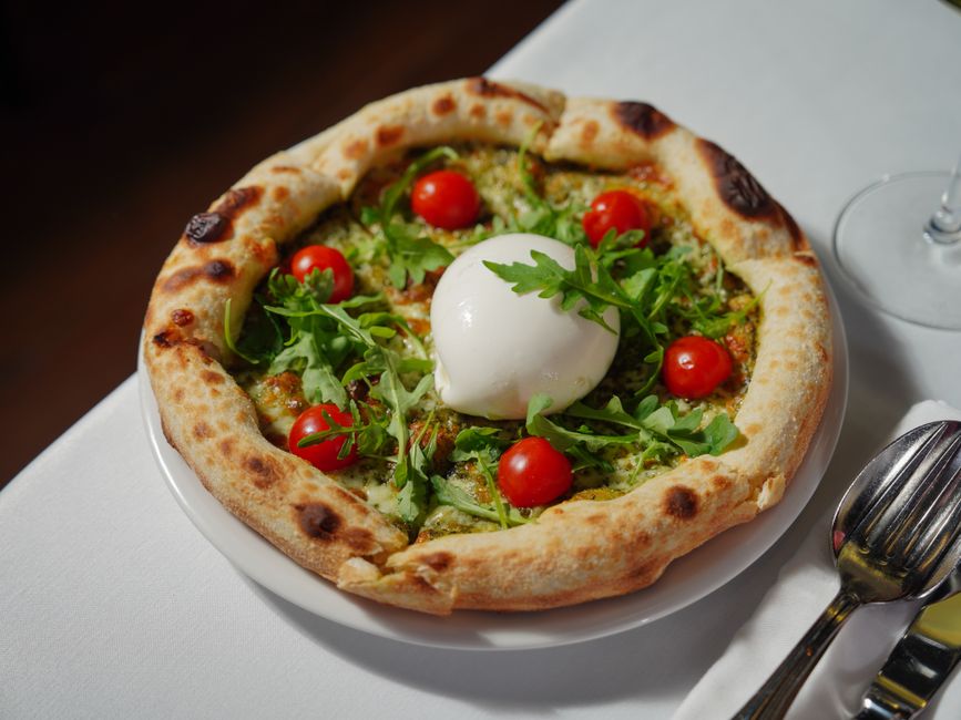 Pesto Genovese, Creamy Burrata & Pine Nut Pizza