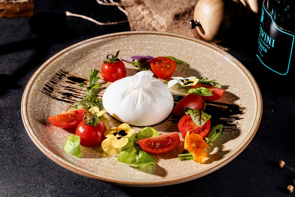 Burrata Caprese Salad with Basil Oil