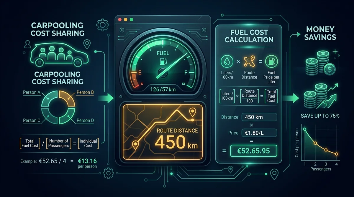 Infographie explicative du calcul de coût d'un trajet et partage covoiturage